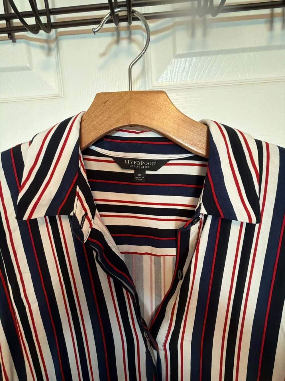 Liverpool Los Angeles Women's Red Navy White Striped Button-Down Shirt Dress Siz